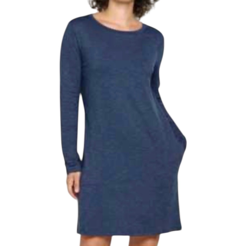 Toad & Co T-Shirt Dress Size Medium Blue Long Sleeve Minimalist Casual Pockets